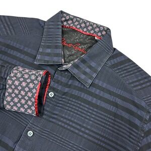 Robert Graham Shirt Men's Large Flip Cuff Classic Fit Blue Geometric Button